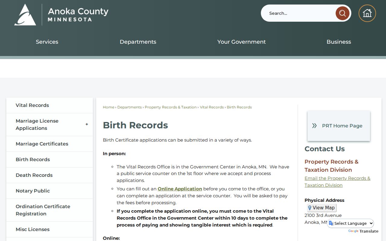 Anoka County resident lookup birth-record access information