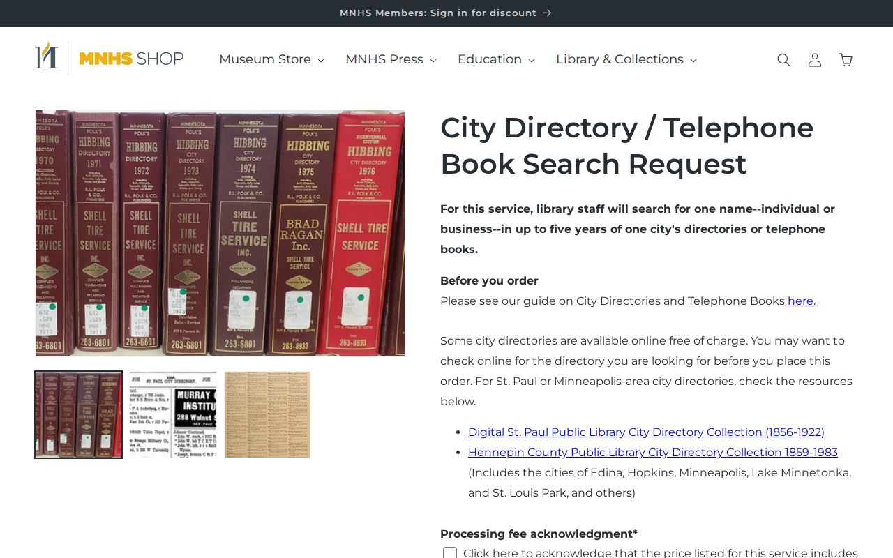 Anoka County city directory request information from Minnesota Historical Society